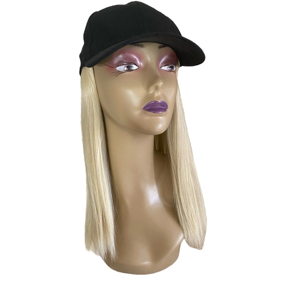 HAT WIG Black Ball Cap with 14” Ash Blonde Hair Attached Cap with Blonde Wig NWT - Picture 3 of 10